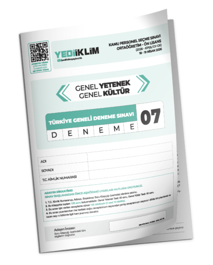 2026 Yediiklim GYGK Ortaöğretim Ön Lisans Türkiye Geneli Deneme Sınavı 7