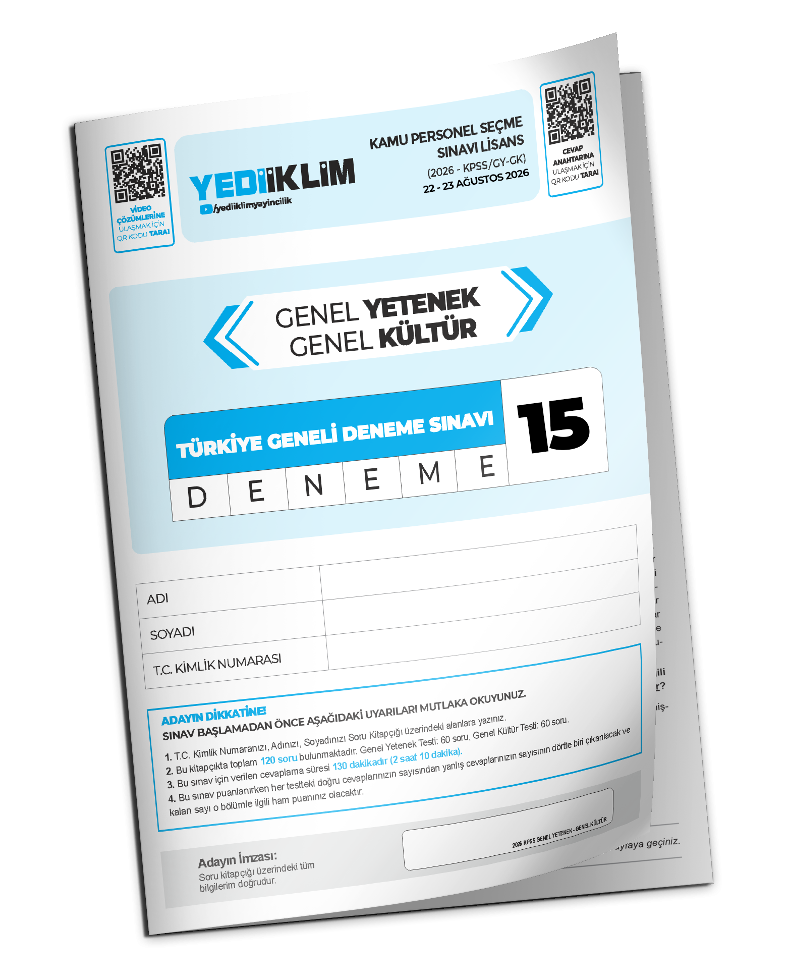 15-TG LİSANS 2026 Yediiklim GYGK Lisans Türkiye Geneli Deneme Sınavı 15 - Görsel 1